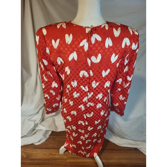 Vintage Suzanne 100% Silk Red & White Heart Dropped Waist Dress Size 4? - Picture 4 of 7